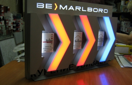 HoReCa ПОСМ табачные дисплеи акрил пластик подсветка POS дисплеи Алматы ADV Production производство рекламное агенство